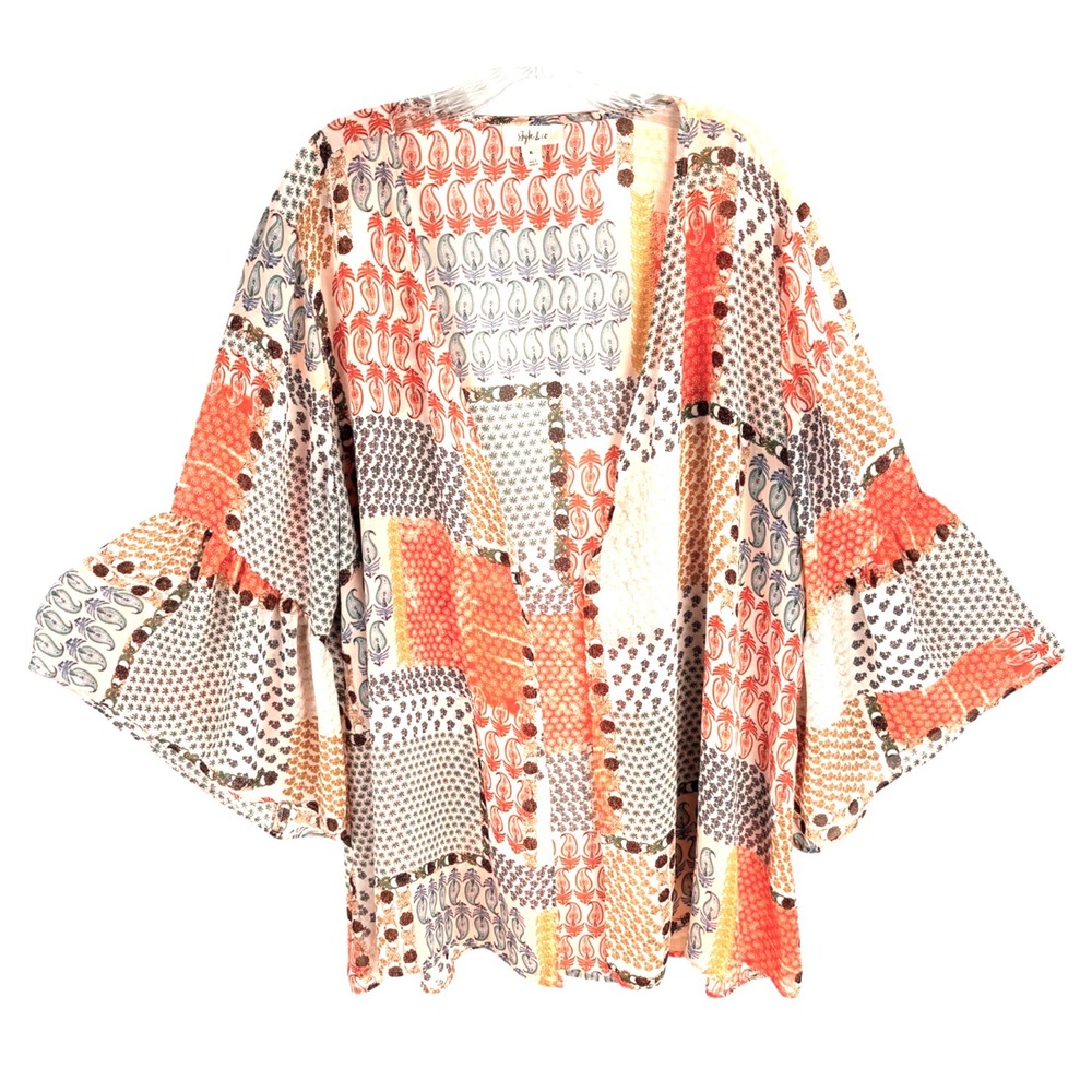Style & Co Sheer Kimono Top XL‎ Boho Patchwork Floral Paisley Festival Cottage